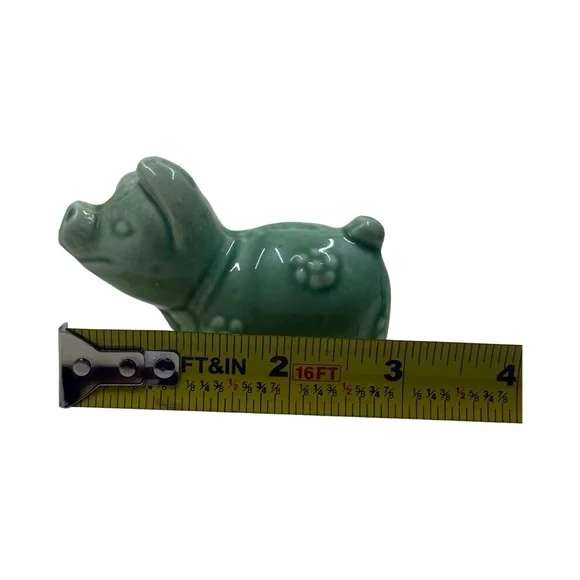 Antique Handmade Painted Ceramic Green Pig Farm Animal Figurine 3” - Picture 7 of 8